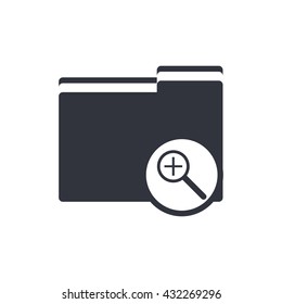 Vector illustration of folder zoom in sign icon on white background.