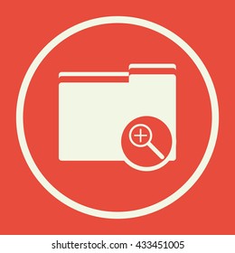 Vector illustration of folder zoom in sign icon on red background.