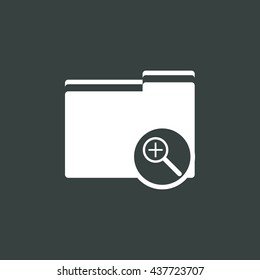 Vector illustration of folder zoom in sign icon on dark background.