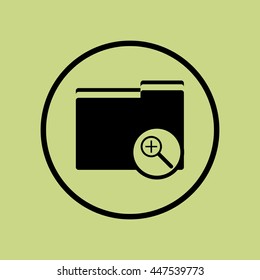 Vector illustration of folder zoom in sign icon on green circle background.