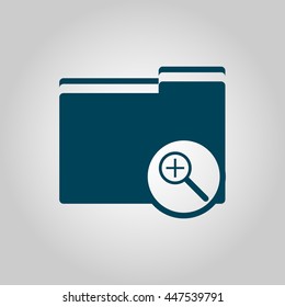 Vector illustration of folder zoom in sign icon on grey background.