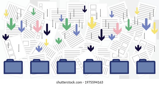 vector illustration of folders for digital order queue and downloading documents to storage