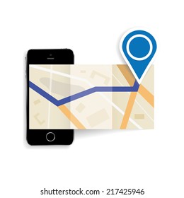 ilustración vectorial de una tarjeta plegable y un teléfono con navegación