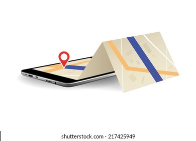vector illustration of a folding card and tablet navigation