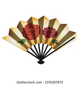Vector illustration of folding fan with peony flowers. 