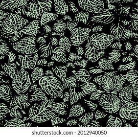 Vector illustration of foliage pattern in a rustic style with irregular and misshapen strokes.
