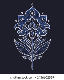 Vector illustration folk flowers poster, ornaments tribal pattern. Use for birthday cards, Happy Wedding day other decorations.