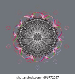 Vector illustration. Folk Style. Design for Fabric or Wallpaper. Lacy Fashion Print for Textile. Decorative Texture Background of Mandalas. Ethnic of Lace Snowflakes. Stylized Flowers.