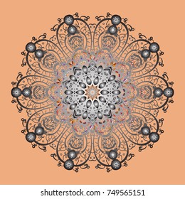 Vector illustration. Folk Style. Lacy Fashion Print for Textile. Decorative Texture Background of Mandalas. Stylized Flowers. Design for Fabric or Wallpaper. Ethnic of Lace Snowflakes.