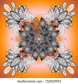 Vector illustration. Folk Style. Stylized Flowers. Ethnic of Lace Snowflakes. Design for Fabric or Wallpaper. Decorative Texture Background of Mandalas. Lacy Fashion Print for Textile.