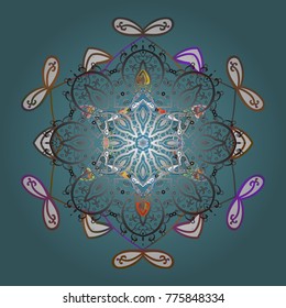 Vector illustration. Folk Style. Stylized Flowers. Design for Fabric or Wallpaper. Ethnic of Lace Snowflakes. Lacy Fashion Print for Textile. Decorative Texture Background of Mandalas.