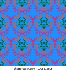 Vector illustration. Folkloric ethnic blue, pink and green embroidery floral seamless pattern. A line of neck, bags, textiles for your design.