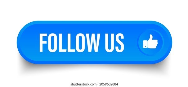 Vector illustration follow us button. Modern round label with thumbs up icon.
