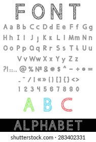 Vector illustration with font: alphabet and numbers 