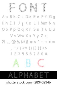 Vector illustration with font: alphabet and numbers 