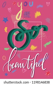 Vector illustration with font composition that talks about tender feelings. Designed for printing cards, stickers, posters and so on.