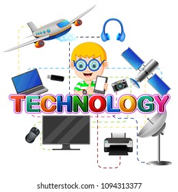 vector illustration of Font design for word technology