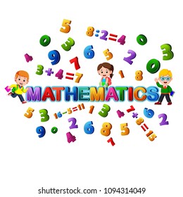 vector illustration of Font design for word mathematics with student