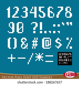 Vector illustration of font elements in pixel art style. Hand draw point by point. Background and objects separated on different layers. Objects named.