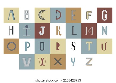 Vector illustration of a font with letters, numbers, signs, and symbols.
