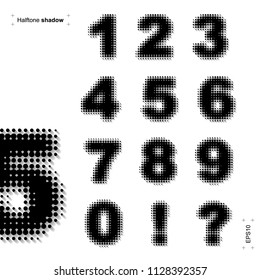 Vector illustration of fonts with shadow. Halftone design. Set of numbers on white background.
