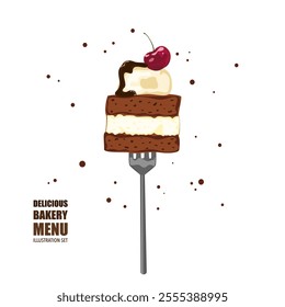 Vector illustration of food, bakery, cupcake, cake, cream, pastry, handmade bread, cooking, sweet products, food menu. Empty isolated on white background. For posters, signs, cards and advertisements