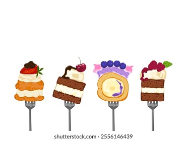 Vector illustration of food, bakery, cupcake, cake, cream, pastry, handmade bread, cooking, sweet products, food menu. Empty isolated on white background. For posters, signs, cards and advertisements
