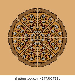 Vector illustration of food called pizza, Pizza illustration vector icon.