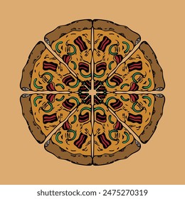 Vector illustration of food called pizza, Pizza illustration vector icon.