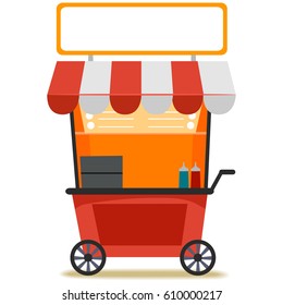 Vector Illustration of a Food Cart with Blank Signage