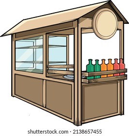 a vector illustration of a food cart station with ketchup bottles