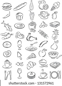 vector illustration of  food collection in black and white