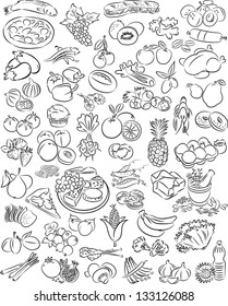 vector illustration of  food collection in black and white