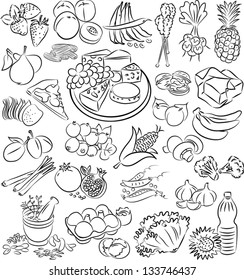 vector illustration of  food collection in black and white