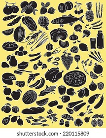 Vector illustration of food collection in black and white