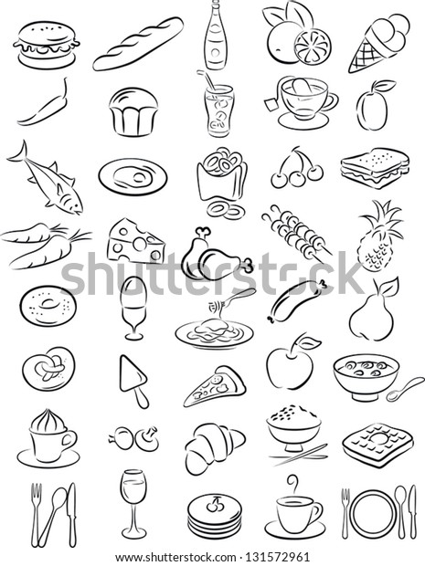 Vector Illustration Food Collection Black White Stock Vector (Royalty