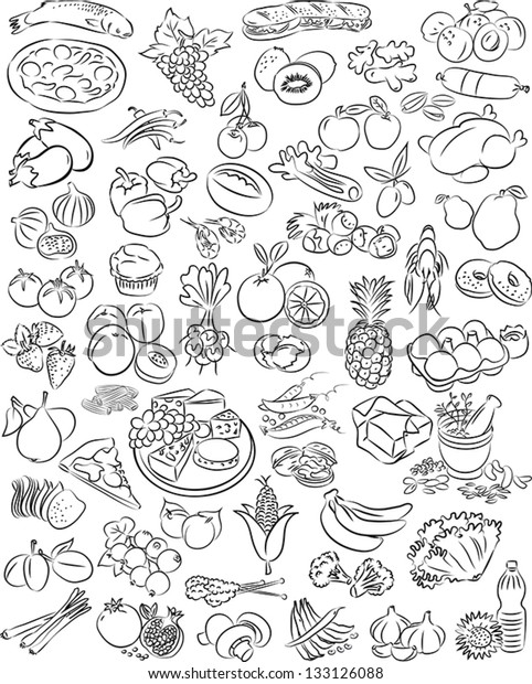 Vector Illustration Food Collection Black White Stock Vector (Royalty