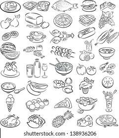 vector illustration of food collection in line art mode