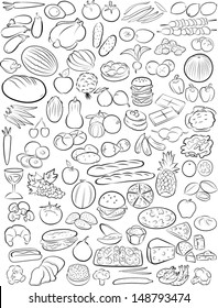 vector illustration of food collection in line art mode