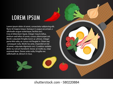Vector illustration of food. Concept for dinner menu, cafe, restaurant. Design template. Food background.