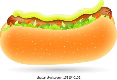 Vector illustration. Food concept. Picture hotdog can be used for poster, menus, brochure, template, baner, icon fastfood