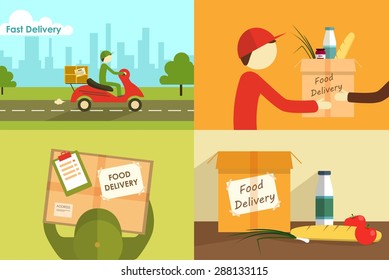 Vector illustration of food delivering. Hands to hands dinner.