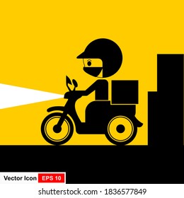 Vector illustration of a food delivery man riding a motorbike scooter.