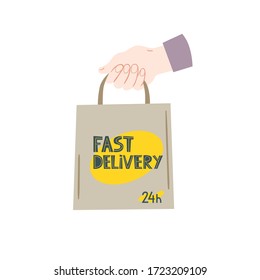 Vector illustration of food delivery in a paper bag. Flat design. Great for postcards, prints, posters, stickers, etc.