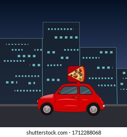 Vector illustration for food delivery. Pizza car