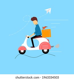 vector illustration of food delivery riding a scooter