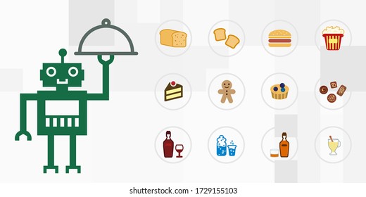 vector illustration for food delivery and robot cook for online orders of meals visual