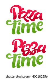 Vector illustration, food design. Hand lettering for restaurant, cafe menu, pizzeria and shop. Elements for labels, logos, badges, stickers or icons. Calligraphic and typographic collection.