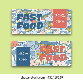 Vector illustration of Food discount coupon or banner or gift card  templates.