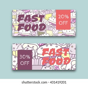 Vector illustration of Food discount coupon or banner or gift card  templates.